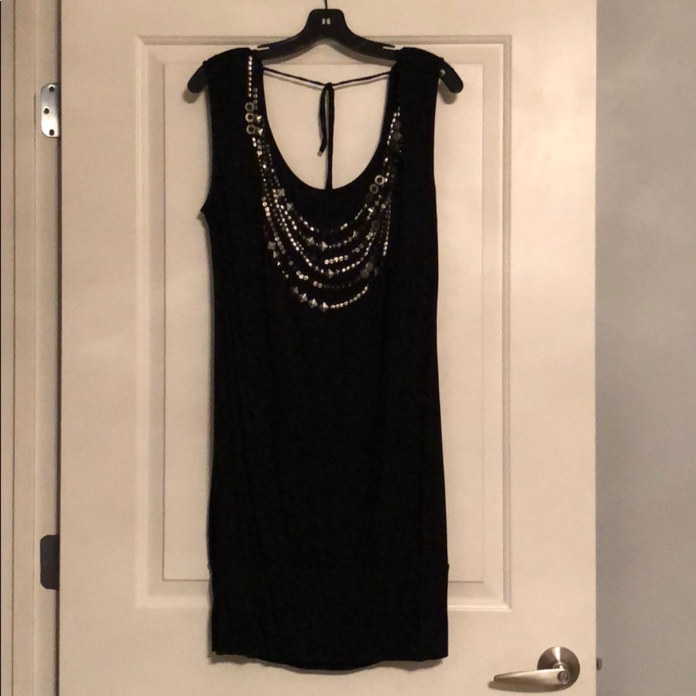 NWOT BCBG black dress with silver embellishments